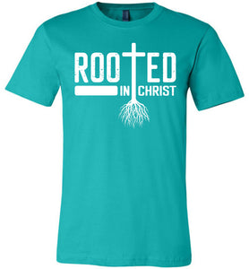 Rooted In Christ Christian Quotes Shirts teal