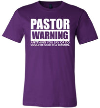 Load image into Gallery viewer, Pastor Warning Funny Pastor Shirts purple