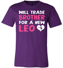 Load image into Gallery viewer, Will Trade Brother For New Leo Gymnastics T Shirt purple