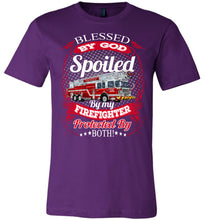 Load image into Gallery viewer, Blessed By God Spoiled By My Firefighter Girlfriend Wife T-Shirt purple