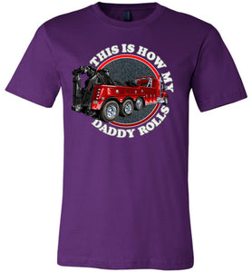 This Is How My Daddy Rolls Tow Truck Kid's Trucker Tee  purple