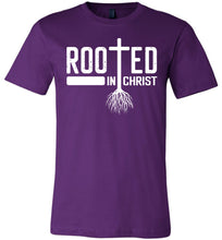 Load image into Gallery viewer, Rooted In Christ Christian Quotes Shirts purple