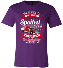 Load image into Gallery viewer, Blessed By God Spoiled By My Trucker Girlfriend Wife T-Shirt purple