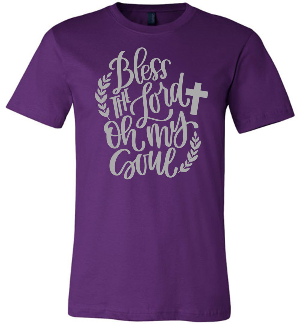 Bless The Lord Oh My Soul Christian Quote Tee purple