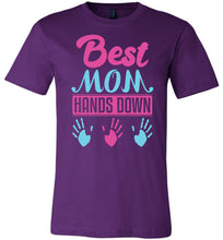 Load image into Gallery viewer, Best Mom Hands Down Mom T Shirt with names purple