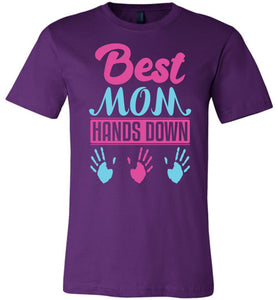 Best Mom Hands Down Mom T Shirt with names purple