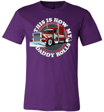 Load image into Gallery viewer, This Is How My Daddy Rolls Trucker Kid&#39;s Trucker Tee  purple
