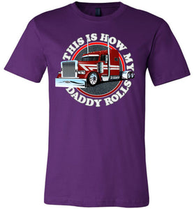 This Is How My Daddy Rolls Trucker Kid's Trucker Tee  purple