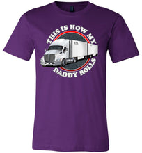 Load image into Gallery viewer, This Is How My Daddy Rolls Trucker Kid&#39;s LTL Trucker Tee  purple