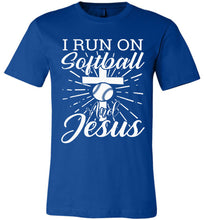 Load image into Gallery viewer, I Run On Softball And Jesus Christian Softball Shirts true royal