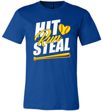 Load image into Gallery viewer, Hit Run Steal Softball T-Shirt true royal