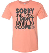 Load image into Gallery viewer, Sorry I&#39;m Late I Didn&#39;t Want To Come Funny Quote Tee sunset
