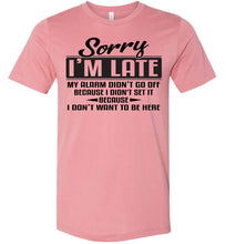Load image into Gallery viewer, Sorry I&#39;m Late Don&#39;t Want To Be Here Funny Quote Tee mauve