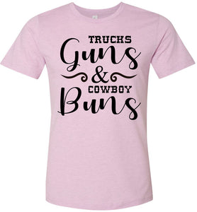 Trucks Guns And Cowboy Buns Country Cowgirl Girl T Shirts heather prism lilac 