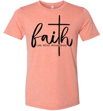 Load image into Gallery viewer, Faith Can Move Mountains Christian Quote Tee heather sunset