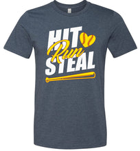 Load image into Gallery viewer, Hit Run Steal Softball T-Shirt heather navy