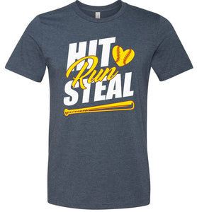 Hit Run Steal Softball T-Shirt heather navy