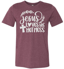 Load image into Gallery viewer, Jesus Loves This Hot Mess Christian Quote Tee heather mauve