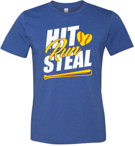 Hit Run Steal Softball T-Shirt heather royal