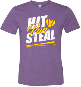 Hit Run Steal Softball T-Shirt heather purple