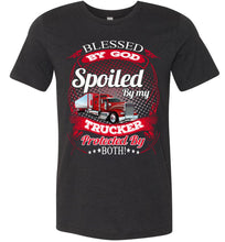 Load image into Gallery viewer, Blessed By God Spoiled By My Trucker Girlfriend Wife T-Shirt black heather