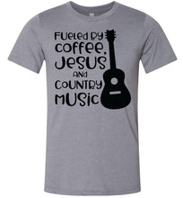 Load image into Gallery viewer, Fueled By Coffee Jesus And Country Music Country Cowgirl T Shirts heather storm