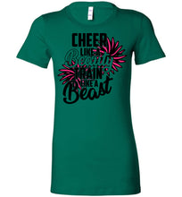 Load image into Gallery viewer, Cheer Like A Beauty Train Like A Beast Cute Cheer T Shirts kelly green