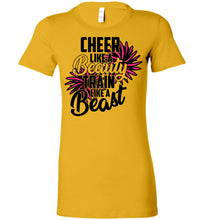 Load image into Gallery viewer, Cheer Like A Beauty Train Like A Beast Cute Cheer T Shirts gold