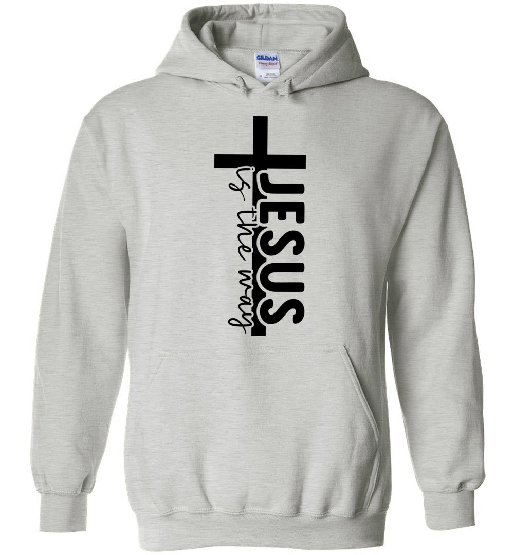Jesus Is The Way Christian Quote Hoodie grey