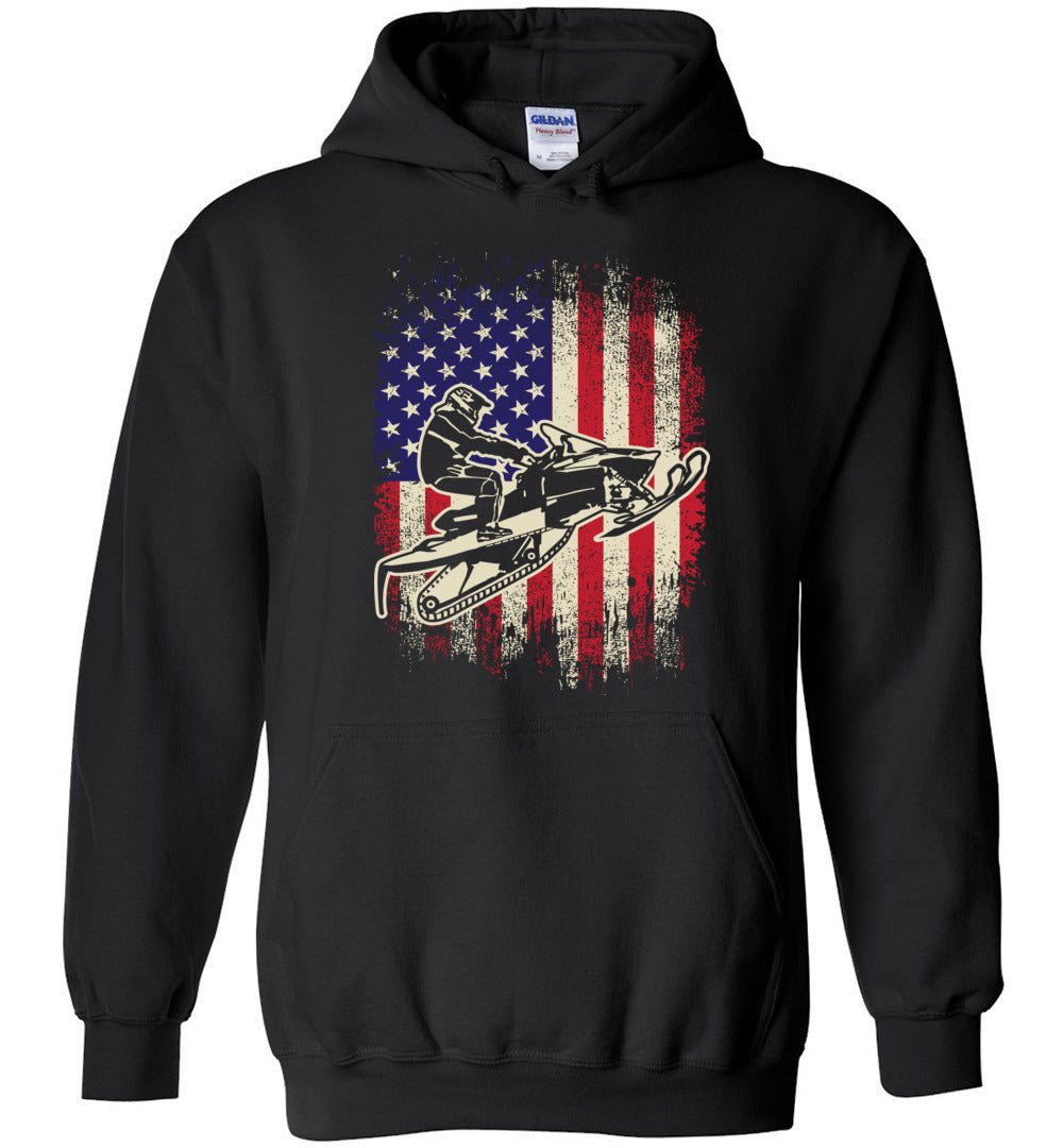 Vintage American Flag Snowmobile hoodies black