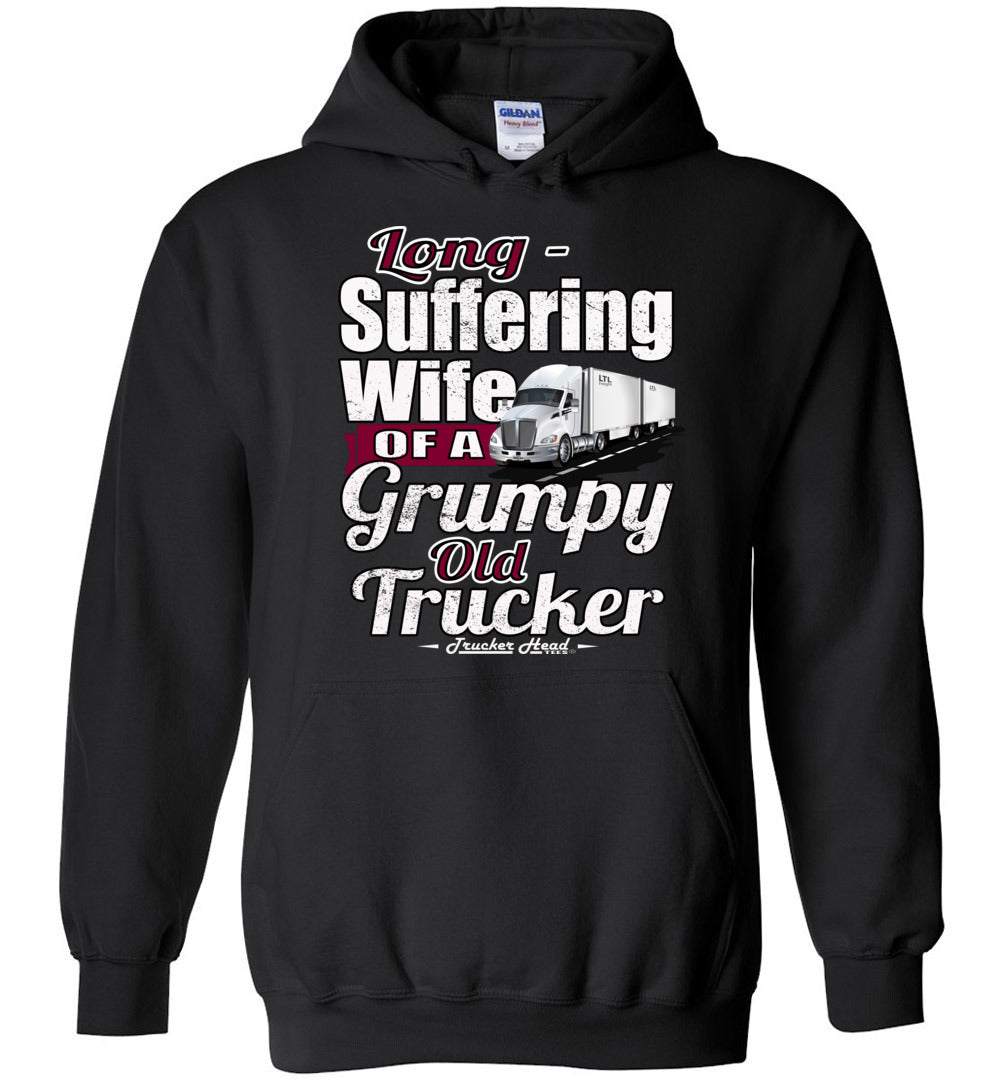 Long-Suffering Wife Of A Grumpy Old Trucker Wife Hoodie LTL black
