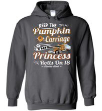 Load image into Gallery viewer, Keep The Pumpkin Carriage Women&#39;s Trucker Hoodie charcoal