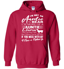 Load image into Gallery viewer, I&#39;m Not An Auntie Bear I&#39;m More Of An Auntie Llama Hoodie White Design cherry red