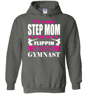 Proud Step Mom Of A Flippin Awesome Gymnast Gymnastics Mom Hoodie dark heather