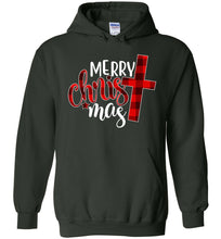 Load image into Gallery viewer, Merry Christ Mas Christian Christmas Hoodie forest green