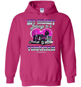 My Heart Belongs To A Trucker Truckers Wife Hoodie pink