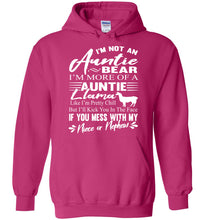 Load image into Gallery viewer, I&#39;m Not An Auntie Bear I&#39;m More Of An Auntie Llama Hoodie White Design heliconia