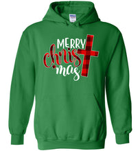 Load image into Gallery viewer, Merry Christ Mas Christian Christmas Hoodie irish green