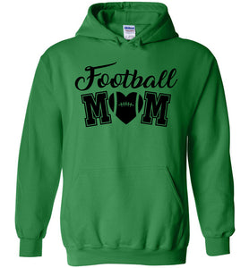Football Mom Hoodies With Football Heart green