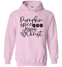 Load image into Gallery viewer, Pumpkin spice and Jesus Christ Hoodie pink