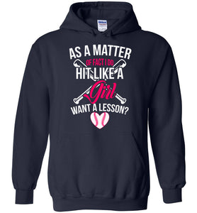 I Do Hit Like A Girl Want A Lesson? Funny Softball Hoodie navy