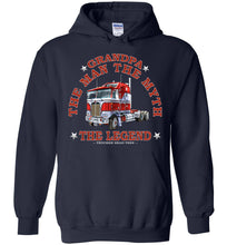 Load image into Gallery viewer, Grandpa The Man The Myth The Legend Trucker Sweatshirt hoodie navy