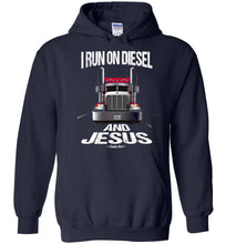 Load image into Gallery viewer, I Run On Diesel And Jesus Christian Trucker Hoodie navy