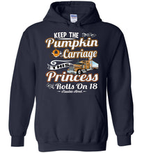 Load image into Gallery viewer, Keep The Pumpkin Carriage Women&#39;s Trucker Hoodie navy