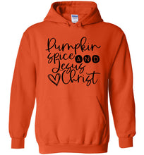 Load image into Gallery viewer, Pumpkin spice and Jesus Christ Hoodie orange