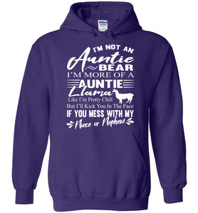 I'm Not An Auntie Bear I'm More Of An Auntie Llama Hoodie White Design purple