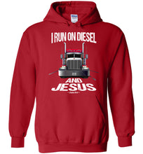 Load image into Gallery viewer, I Run On Diesel And Jesus Christian Trucker Hoodie red