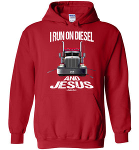 I Run On Diesel And Jesus Christian Trucker Hoodie red