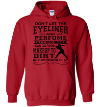 Load image into Gallery viewer, Don&#39;t Let The Eyeliner And Makeup Confuse You Funny Softball Hoodie red