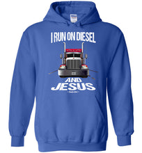 Load image into Gallery viewer, I Run On Diesel And Jesus Christian Trucker Hoodie royal